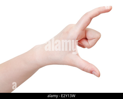 zeigt Größe - hand Geste isoliert auf weißem Hintergrund Stockfoto