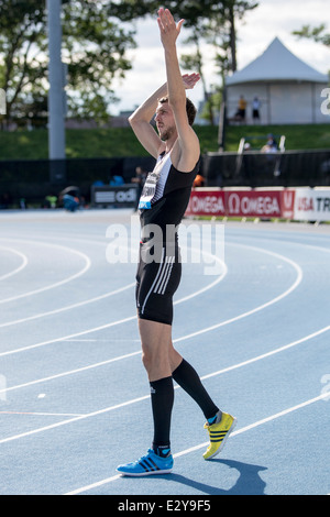 Bohdan Bondarenko (UKR) im Wettbewerb mit den Herren Hochsprung 2014, Adidas Track &amp; Field-Grand-Prix. Stockfoto