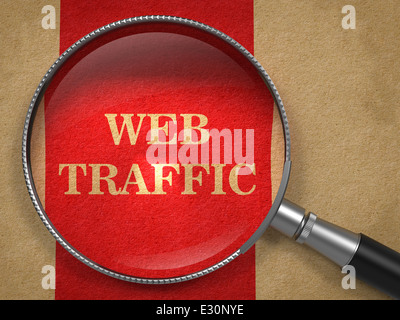 Web Traffic Glas auf altem Papier. Stockfoto