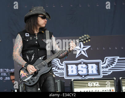 Download-Festival 2013 - Performances - Tag 2 Mitwirkende: Mitglieder Ricky Warwick Scott Gorham Damon Johnson Marco Mendoza Jimmy DeGrasso wo: Donington Park, Leicestershire, Vereinigtes Königreich bei: 15. Juni 2013 Stockfoto