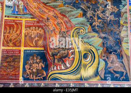 Alte erhaltene gut Fresken auf Wände oder Decken im Kloster des Heiligen Berges Athos in Griechenland Stockfoto