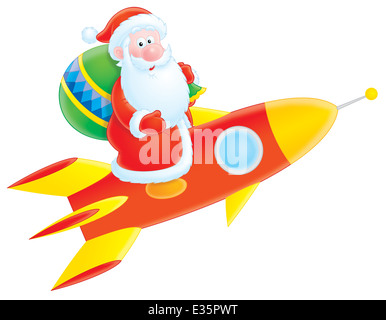 Santa Claus auf einer Rakete fliegen Stockfoto