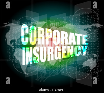 Corporate Aufstand Wörter auf digitalen Bildschirm mit Weltkarte Stockfoto