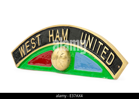 Vintage "West Ham United" Namensschild aus Dampflokomotive LNER Klasse B17. Stockfoto