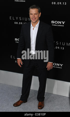 Welt-Premiere von TriStar Pictures ELYSIUM mit: Matt Damon wo: Los Angeles, CA, Vereinigte Staaten von Amerika bei: 7. August 2013 Stockfoto