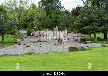 Vieh Roundup Denkmal Statuen. Pendleton, Oregon Stockfoto