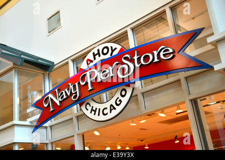 Navy Pier Store Schild über dem Eingang, Chicago Stockfoto