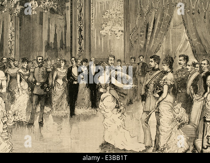 Prinz Ludwig Ferdinand von Bayern (1859-1949) und Infanta Maria da Paz von Spanien (1862-1946) zu tanzen. Königlicher Palast. Madrid. Stockfoto