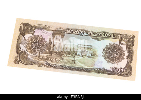 Afghanische 1000 Afghani Banknote auf weißem Hintergrund Stockfoto