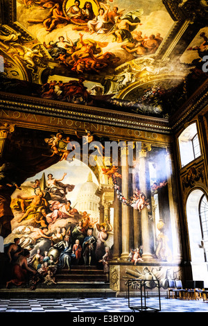 Die bemalten Halle im Old Royal Naval College in Greenwich. Stockfoto