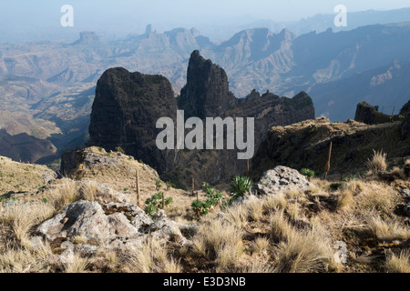 IMET Gogo Sicht. Trekking im Simien Mountains National Park. Nord-Äthiopien. Stockfoto