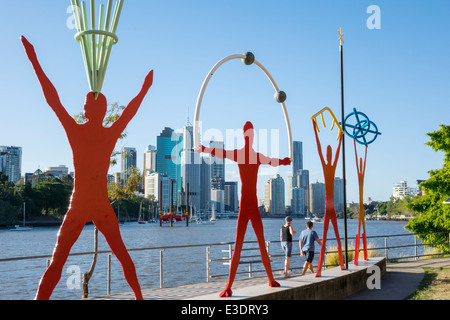 Brisbane Australien, Kangaroo Point Cliffs, Brisbane River CBD, Skyline der Stadt, Wolkenkratzer, Gebäude, öffentliche Kunst, Skulptur, AU140315092 Stockfoto