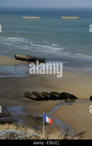 D-Day, künstliche Hafen von Arromanches, Mulberry Harbour, Landung Strand, Calvados, Normandie, Normandie, Frankreich Stockfoto