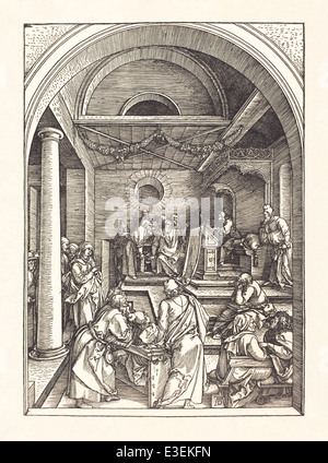 Albrecht Dürer (1471-1528) Holzschnitt Darstellung "Christus mitten unter den Lehrern im Tempel" veröffentlichte im Jahre 1503. Stockfoto