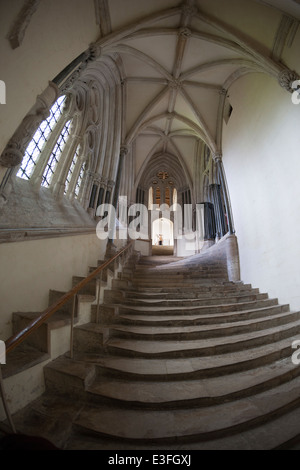 Der Kapitelsaal Schritte in der Kathedrale von Wells, Somerset Stockfoto