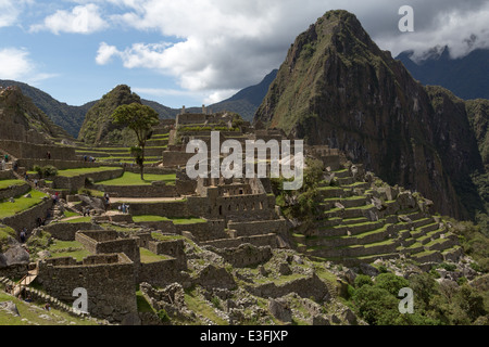 Die spektakuläre Aussicht nahe dem Eingang zum Machu Picchu, Cusco, Peru. Stockfoto