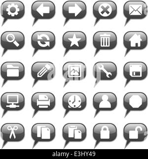 Glänzend schwarze Chat-Blase-Icon-Set, 25 Bilder Stock Vektor