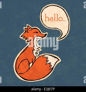 Illustrierte Fox Zeichnung mit Text und Textur Stock Vektor