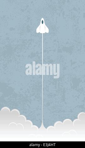 Retro-Plakat Stil Rakete Darstellung während abheben Stock Vektor