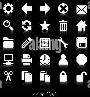Einfache weiße Web Icons auf schwarzem Hintergrund Stock Vektor