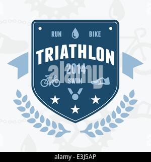 Moderne Triathlon Abzeichen Emblem mit Fahrrad und Medaille Grafiken Stock Vektor