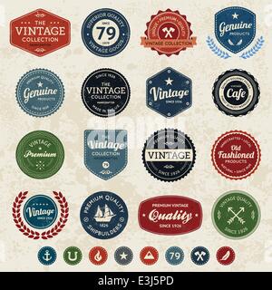 Satz von Retro-Vintage Abzeichen und Etiketten mit Textur Stock Vektor