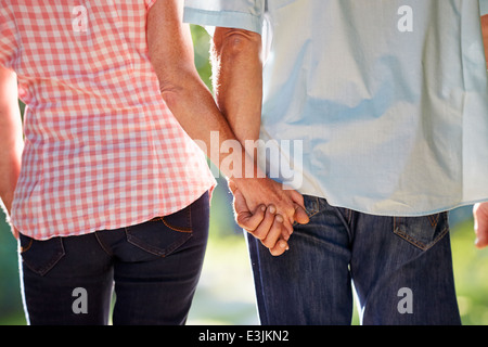 Rückansicht des mittleren Alter paar Feldweg entlang Stockfoto