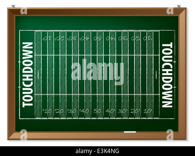 US-amerikanischer American-Football-Feld an Tafel von Hand gezeichnet Stockfoto