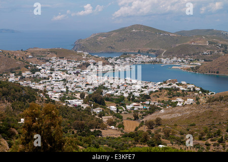 Die Scala-Hafen auf der Insel Patmos in Griechenland Stockfoto