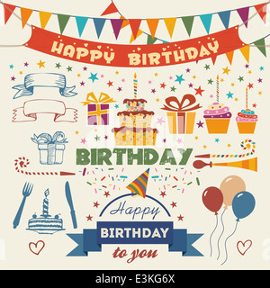 Satz von Geburtstag-Partei-flachen Design-Elemente Stockfoto