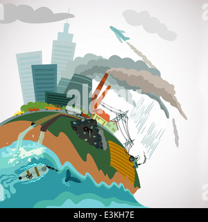 Großstadt Umweltverschmutzung. Speichern Sie die Erde Eco-Plakat Stockfoto