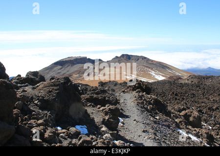 Tiefblicke von El Teide Vulkan gegenüber angrenzenden Pico Viejo auf der spanischen Kanareninsel Teneriffa Stockfoto