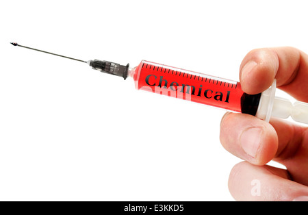 Chemische Wort auf rote Spritze Stockfoto