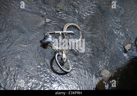 Fahrrad in einen Fluss geworfen Stockfoto