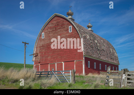 Palouse, Whitman County, Washington: Rote Scheune mit runden Dach Stockfoto