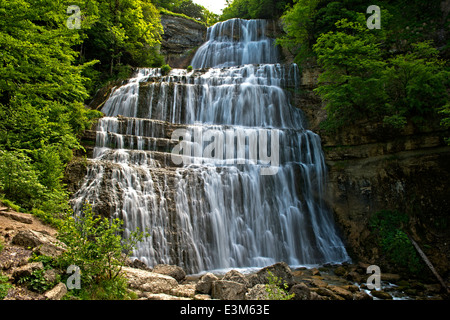 L'Eventail Wasserfall, Hedgehog Wasserfälle, Kaskaden du Hérisson, Menetrux-en-Joux, Franche-Comté, Frankreich Stockfoto