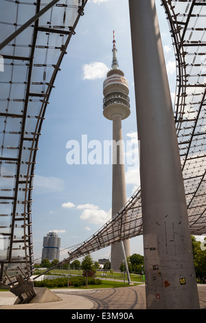 Olympiaturm im Olympiapark, München, Upper Bavaria, Bayern, Deutschland, Europa Stockfoto