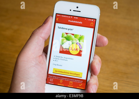 Detail der deutsche Pfennigzeichen Rabatt Supermarkt Online-Shop app auf iPhone Smartphone in Deutschland Stockfoto