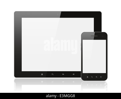 Moderne realistische Digitale tablet pc mit Smartphone auf weißem Hintergrund Stockfoto