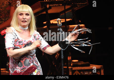 Berlin, Deutschland. 23. Juni 2014. US-Sängerin und Schauspielerin Debbie Harry führt bei einem Konzert mit ihrer Band Blondie im Tempodrom in Berlin, Deutschland, 23. Juni 2014. Foto: ROLAND POPP/DPA - kein Draht-SERVICE-/ Dpa/Alamy Live News Stockfoto