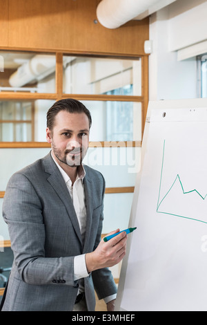 Porträt von zuversichtlich Mitte adult Geschäftsmann hält Vortrag im Büro Stockfoto