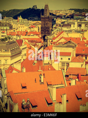 Dächer von Prag, Tschechische Republik, Vintage-retro-Stil. Stockfoto