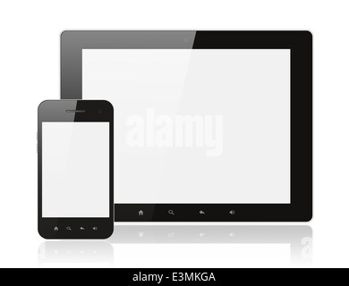 Moderne realistische Digitale tablet pc mit Smartphone auf weißem Hintergrund Stockfoto