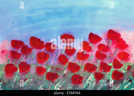 Abstrakt rot Blumen Malerei mit Acrylfarben auf Papier. Stockfoto