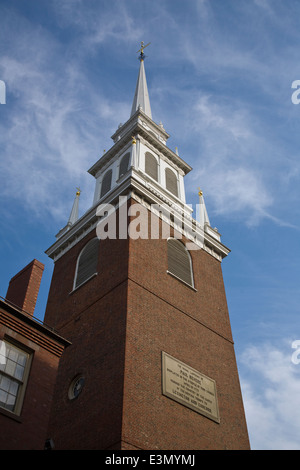 PAUL REVERE verwendet Signal Laterne vom Glockenturm des OLD NORTH CHURCH - BOSTON, MASSACHUSETTS Stockfoto