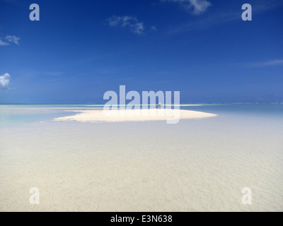 Fischer, die zu Fuß über flachen Salzwasser Wohnungen auf der Suche nach Bonefish auf Mayaguana Island auf den Bahamas zu fliegen. Stockfoto