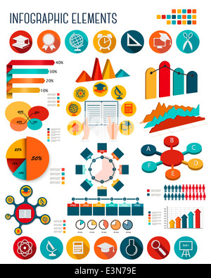 Große Reihe von Bildung Infografiken Elemente. Vektor. Stockfoto