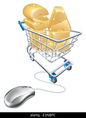 Cyber Montag online Internet Verkauf Konzept einer Computermaus, verbunden mit einem Einkaufswagen mit dem Wort-Verkauf Stockfoto