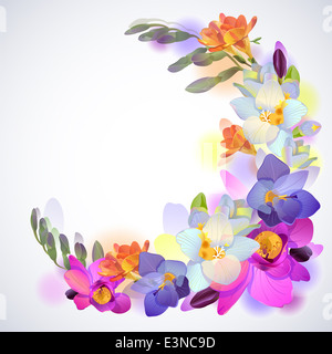 Gruß quadratischen Hintergrund mit Freesia Blumen Stockfoto