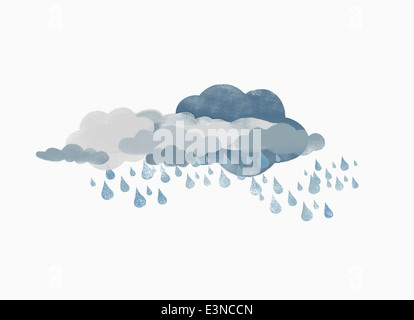 Wolken und Regen vor weißem Hintergrund Stockfoto